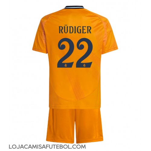 Camisa de Futebol Real Madrid Antonio Rudiger #22 Equipamento Secundário Infantil 2024-25 Manga Curta (+ Calças curtas)